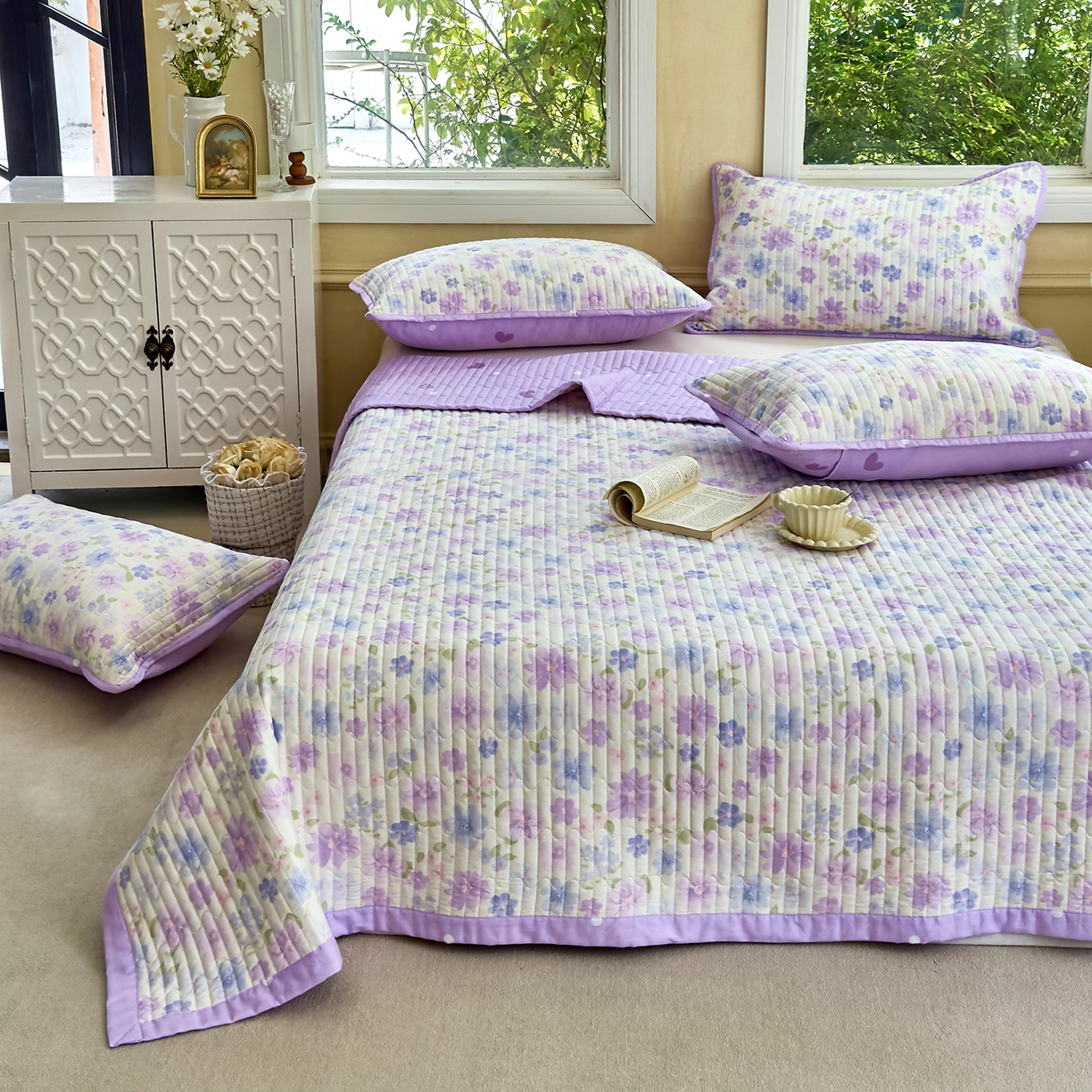 91家纺网 家纺一手货源 找家纺 暖萌 2025新款A类双棉100%全棉13372印花床盖系列 七彩炫舞