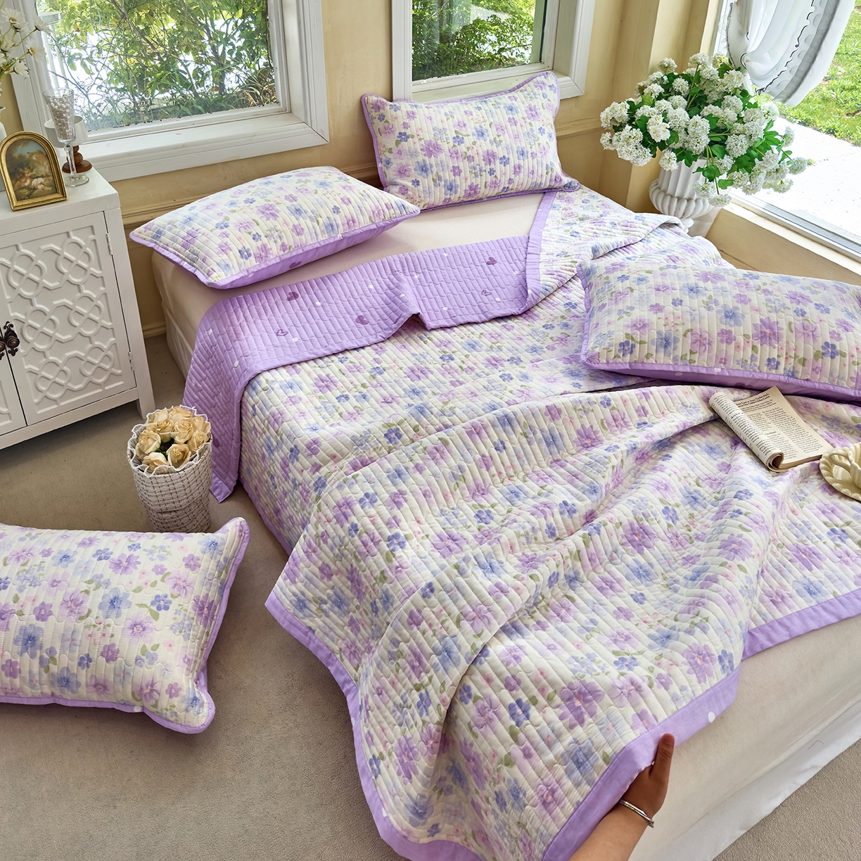 91家纺网 家纺一手货源 找家纺 暖萌 2025新款A类双棉100%全棉13372印花床盖系列 七彩炫舞