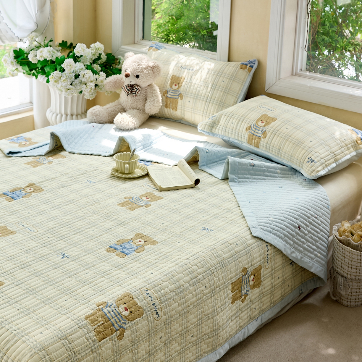 91家纺网 家纺一手货源 找家纺 暖萌 2025新款A类双棉100%全棉13372印花床盖系列 大版比利熊