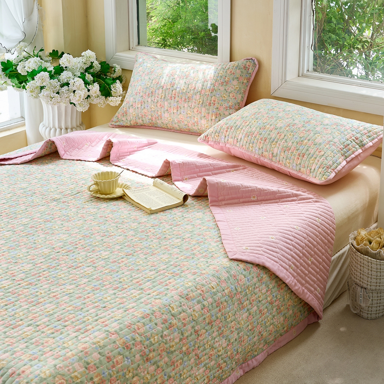 91家纺网 家纺一手货源 找家纺 暖萌 2025新款A类双棉100%全棉13372印花床盖系列 柏林梦境-绿