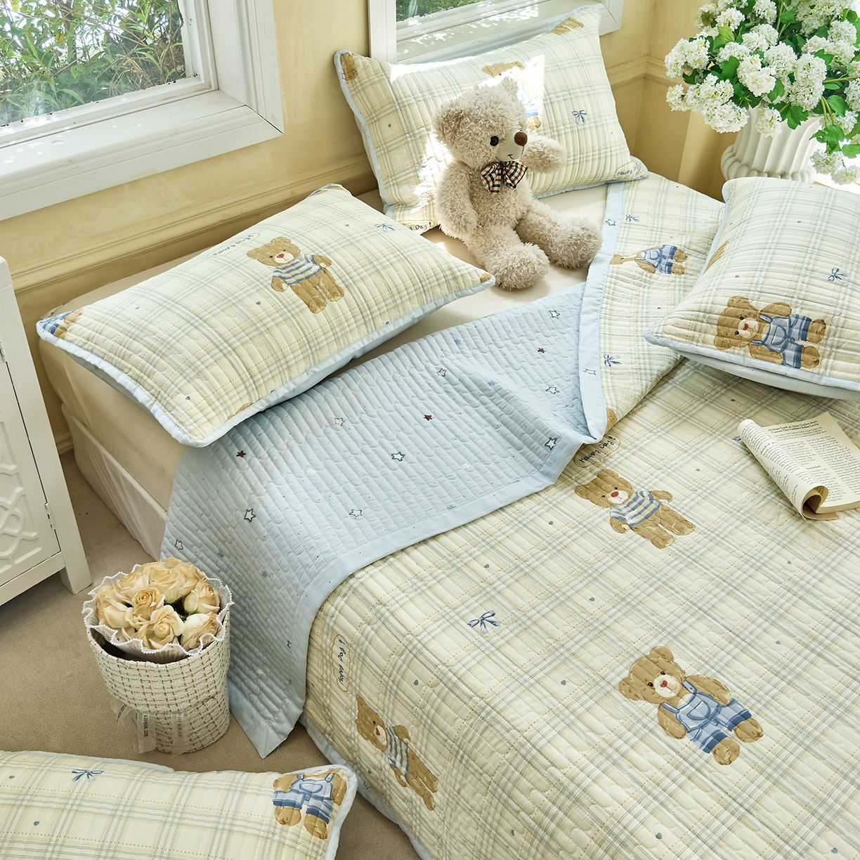 91家纺网 家纺一手货源 找家纺 暖萌 2025新款A类双棉100%全棉13372印花床盖系列 大版比利熊