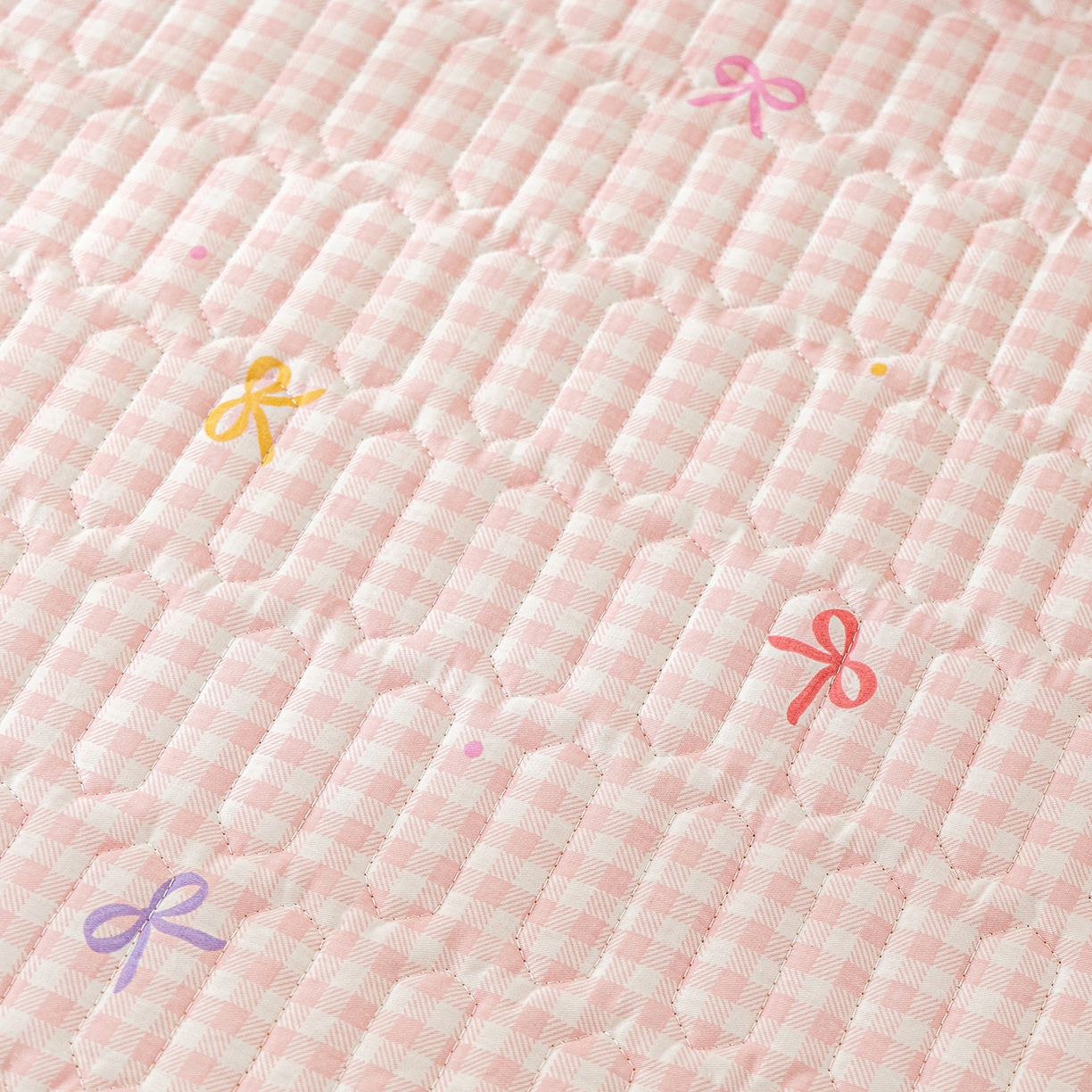 91家纺网 家纺一手货源 找家纺 美优兰 2025新款全棉防滑榻榻米炕垫纯棉床盖三件套 粉色小格