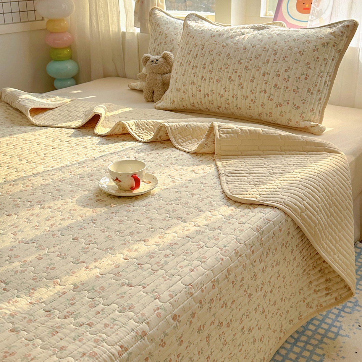 91家纺网 家纺一手货源 找家纺 暖萌 2025新款A类全棉棉花床盖印花系列三件套 觅秋