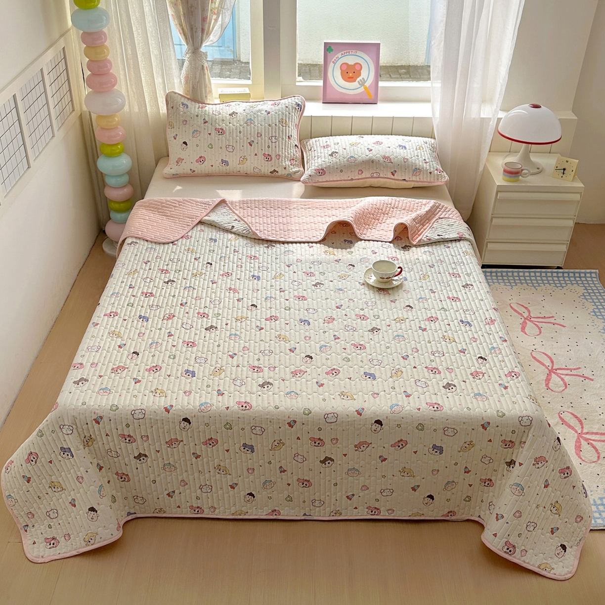 91家纺网 家纺一手货源 找家纺 暖萌 2025新款A类全棉棉花床盖印花系列三件套 糖果幼儿园