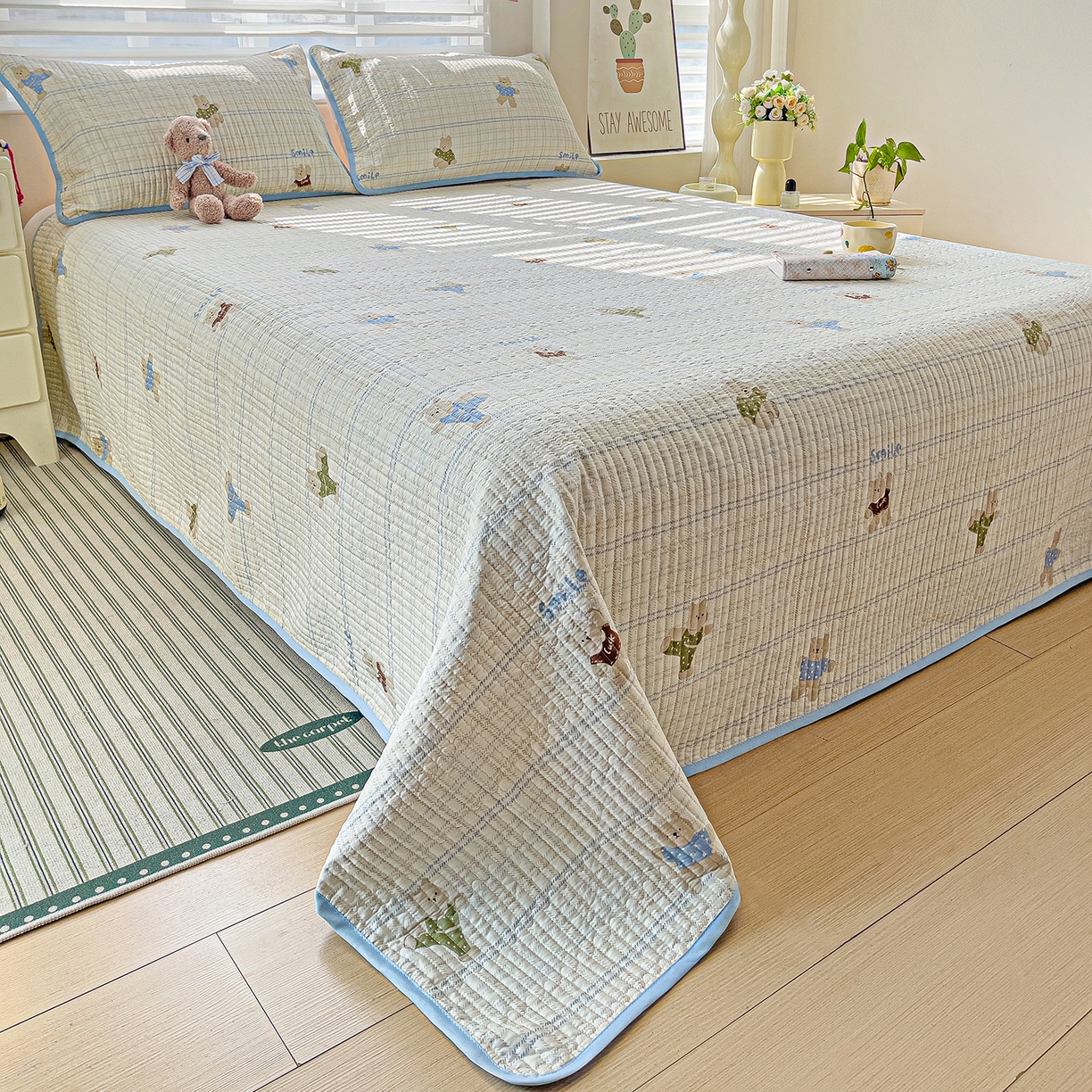 91家纺网 家纺一手货源 找家纺 （总）暖萌 2025新款A类全棉棉花床盖印花系列三件套