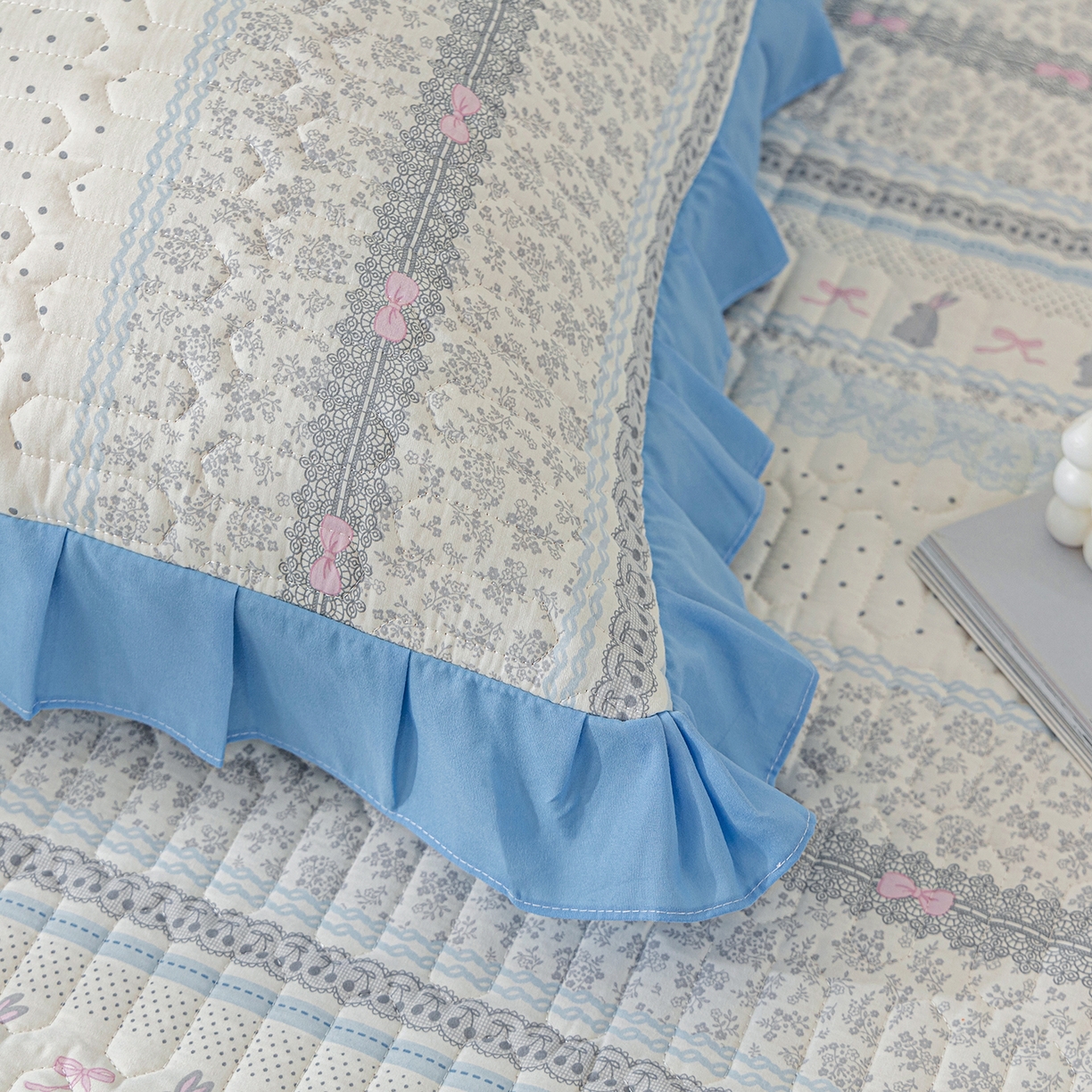 91家纺网 家纺一手货源 找家纺 美优兰 2025新款全棉防滑榻榻米炕垫纯棉床盖三件套 蓝汐