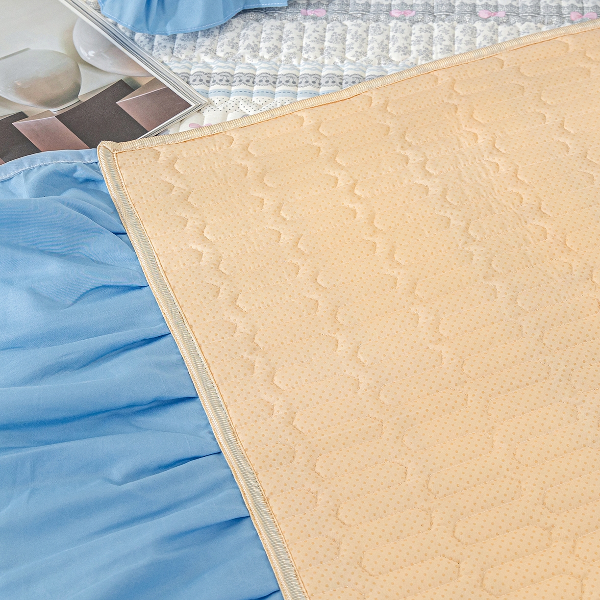 91家纺网 家纺一手货源 找家纺 美优兰 2025新款全棉防滑榻榻米炕垫纯棉床盖三件套 蓝汐