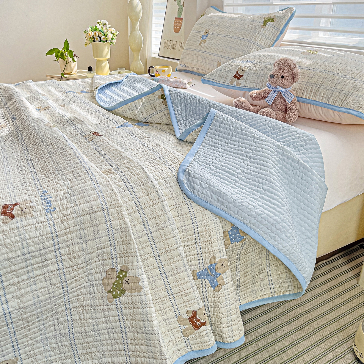 91家纺网 家纺一手货源 找家纺 （总）暖萌 2025新款A类全棉棉花床盖印花系列三件套