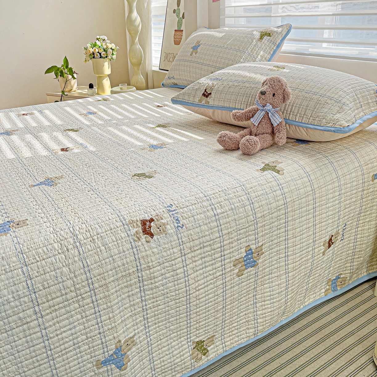 91家纺网 家纺一手货源 找家纺 （总）暖萌 2025新款A类全棉棉花床盖印花系列三件套