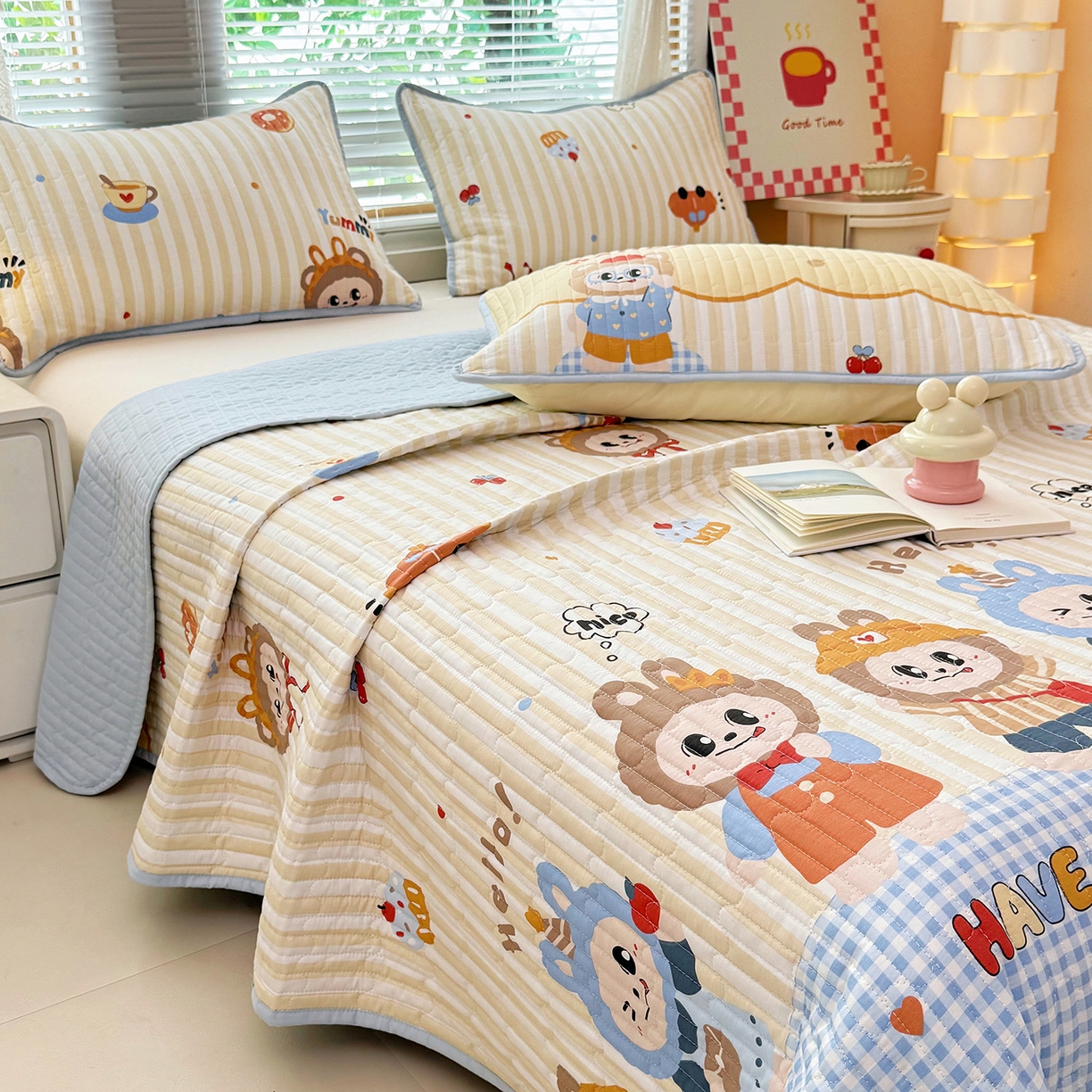 91家纺网 家纺一手货源 找家纺 暖萌 2025新款A类全棉棉花床盖印花系列三件套 拉布兔兔