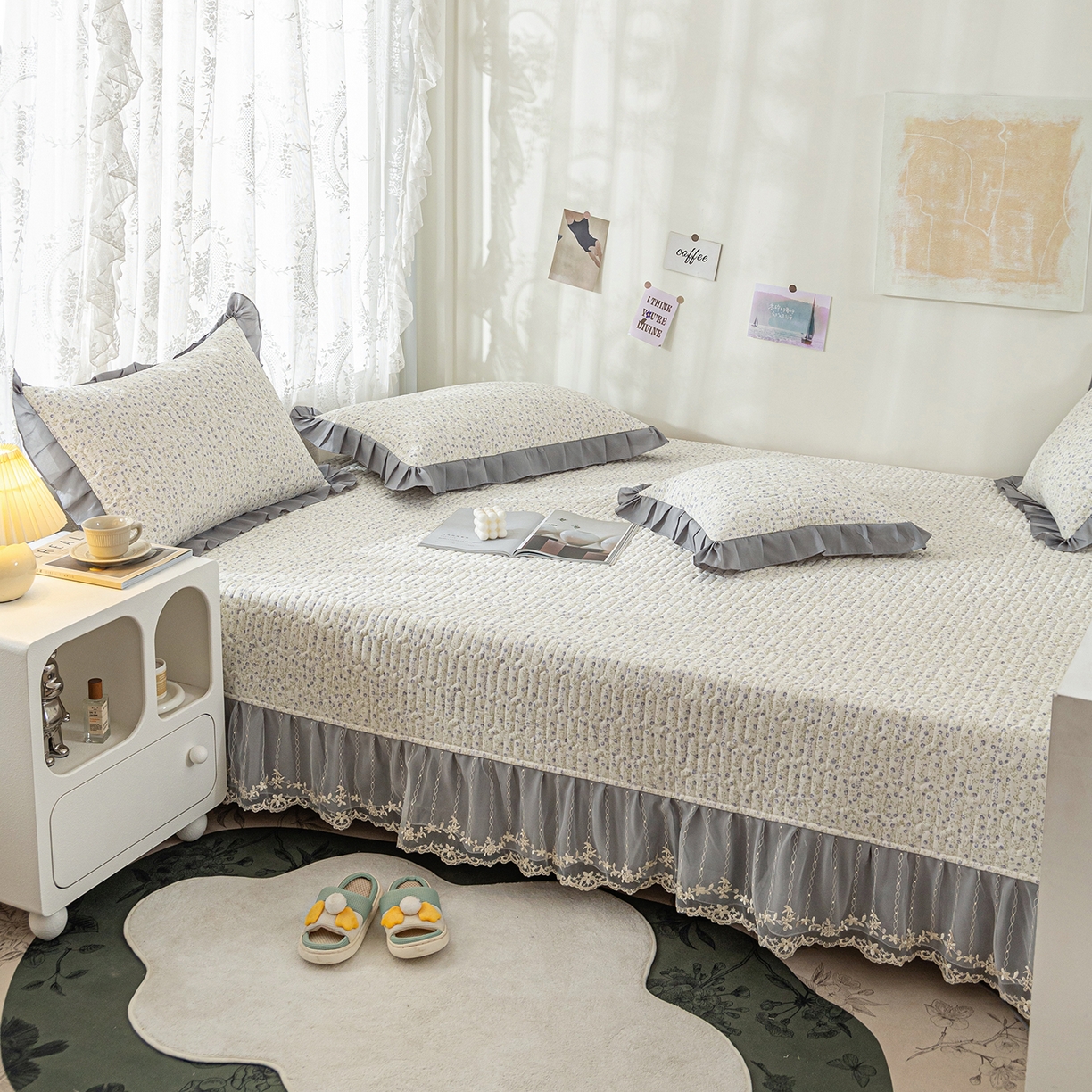 91家纺网 家纺一手货源 找家纺 美优兰 2025新款全棉防滑榻榻米炕垫纯棉床盖三件套 满天星