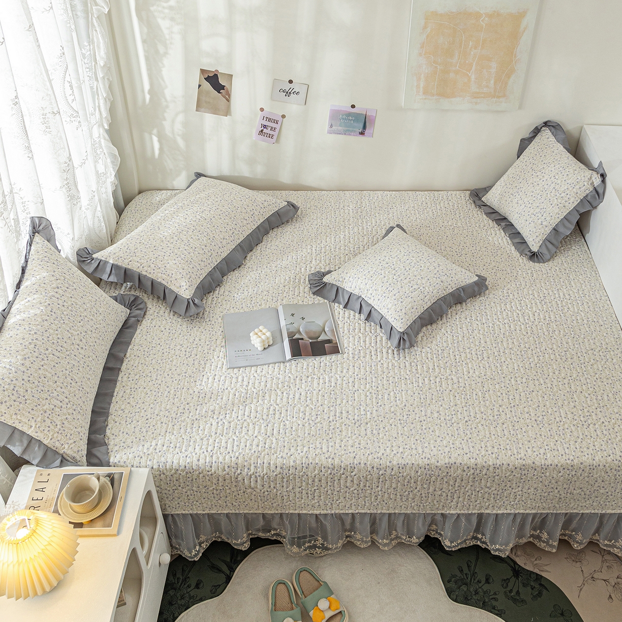 91家纺网 家纺一手货源 找家纺 美优兰 2025新款全棉防滑榻榻米炕垫纯棉床盖三件套 满天星