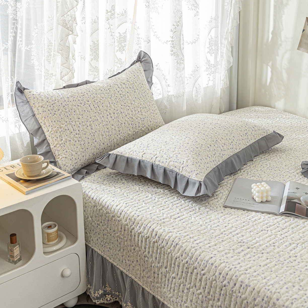 91家纺网 家纺一手货源 找家纺 美优兰 2025新款全棉防滑榻榻米炕垫纯棉床盖三件套 满天星