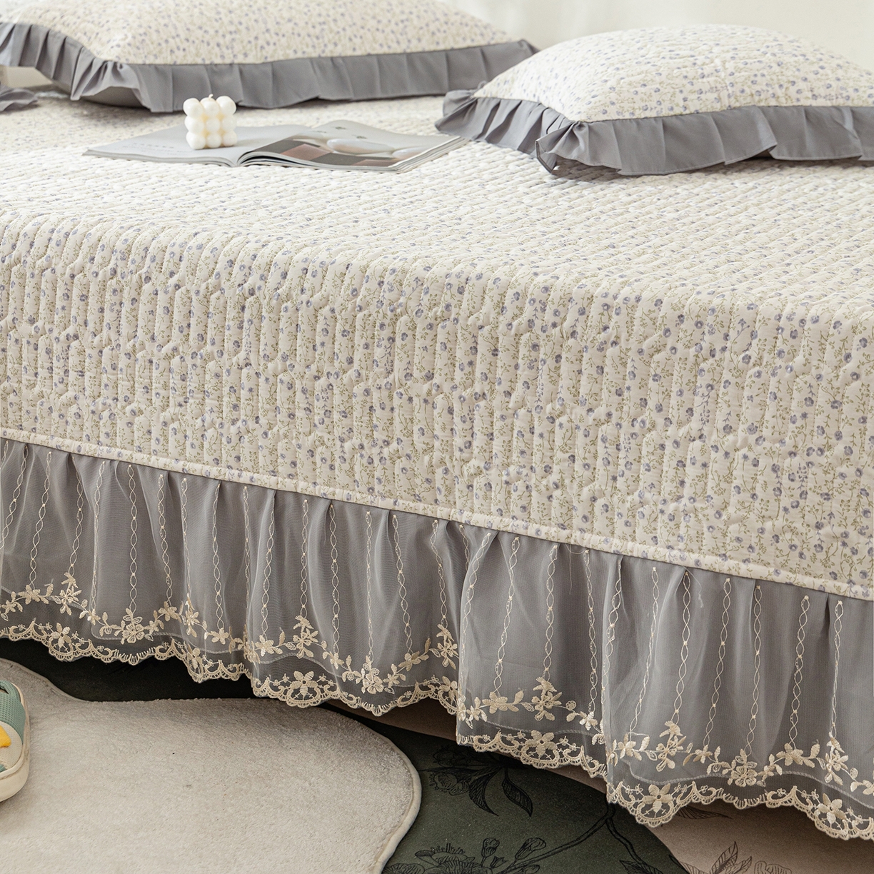 91家纺网 家纺一手货源 找家纺 美优兰 2025新款全棉防滑榻榻米炕垫纯棉床盖三件套 满天星