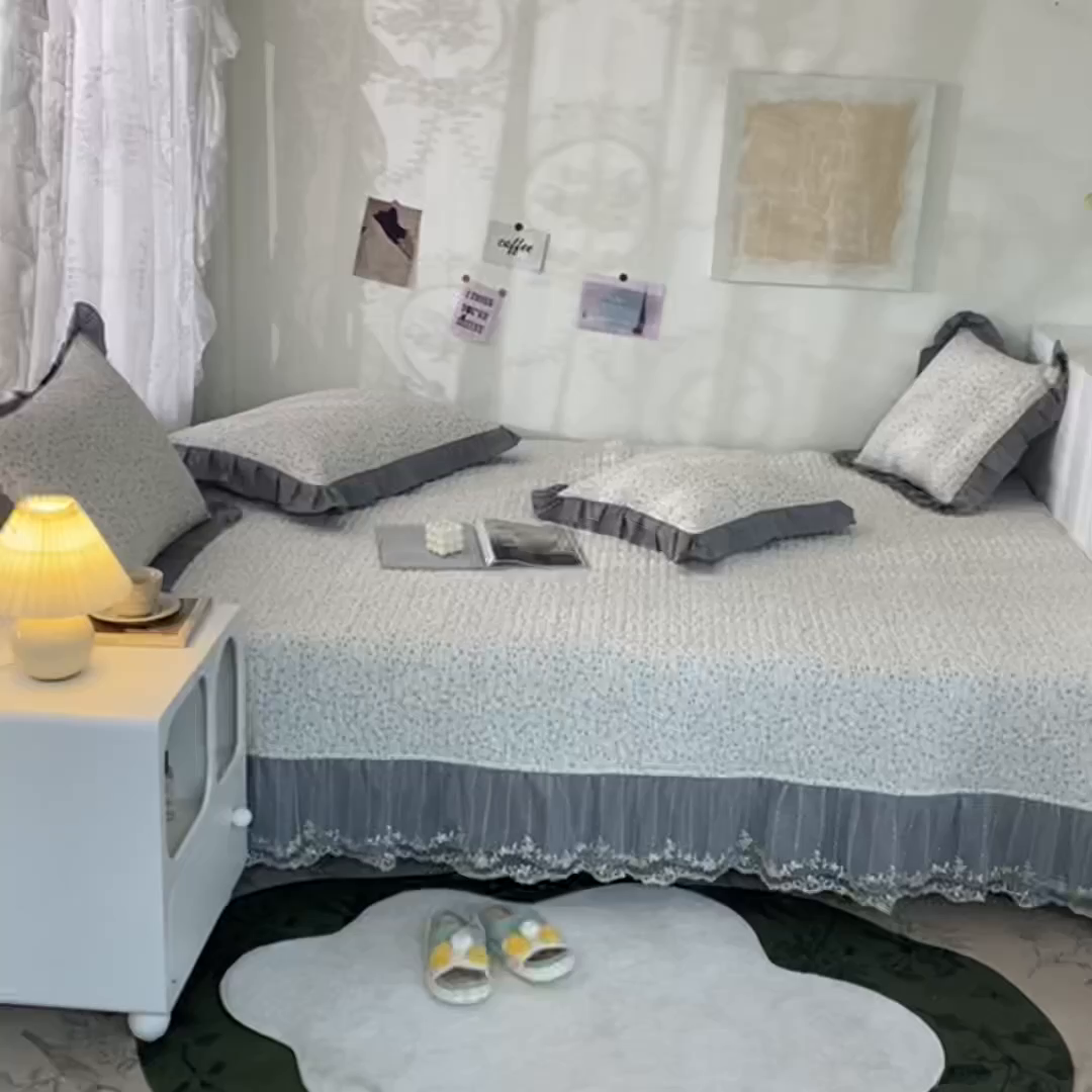 91家纺网 家纺一手货源 找家纺 美优兰 2025新款全棉防滑榻榻米炕垫纯棉床盖三件套 满天星