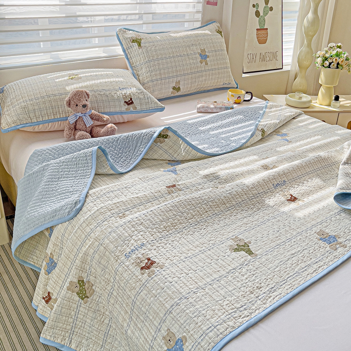 91家纺网 家纺一手货源 找家纺 （总）暖萌 2025新款A类全棉棉花床盖印花系列三件套