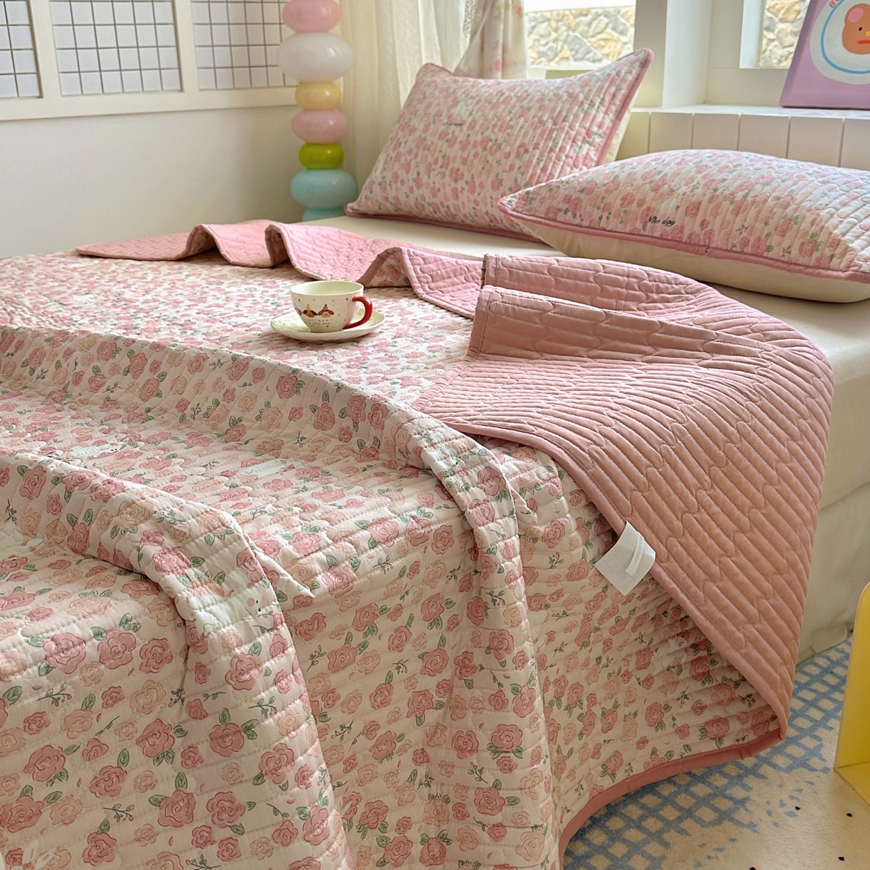 91家纺网 家纺一手货源 找家纺 暖萌 2025新款A类全棉棉花床盖印花系列三件套 遇见浪漫