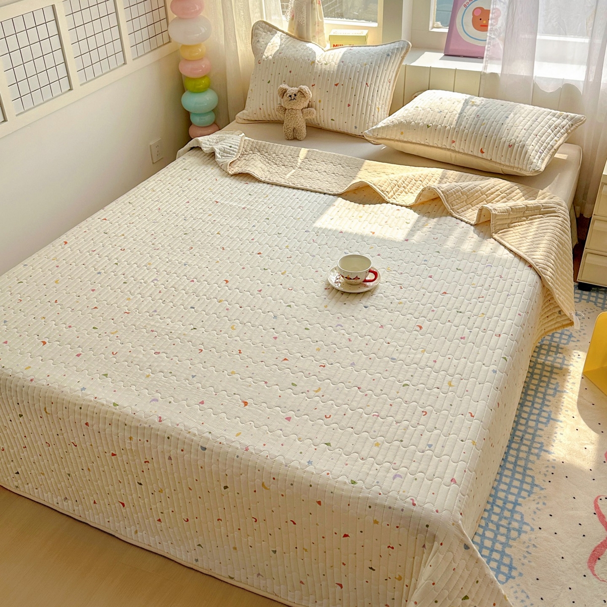 91家纺网 家纺一手货源 找家纺 暖萌 2025新款A类全棉棉花床盖印花系列三件套 快乐魔法