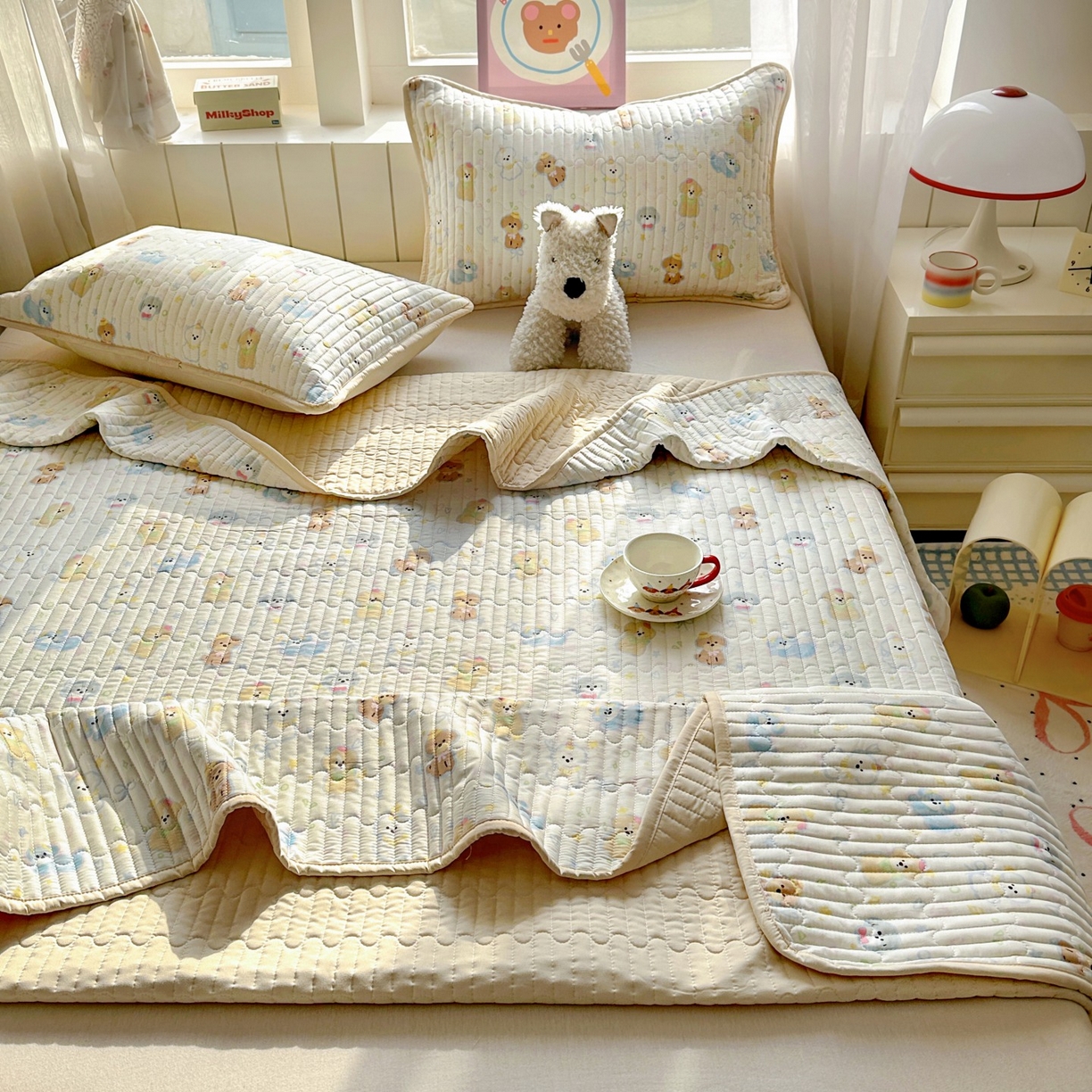 91家纺网 家纺一手货源 找家纺 暖萌 2025新款A类全棉棉花床盖印花系列三件套 童趣绘彩