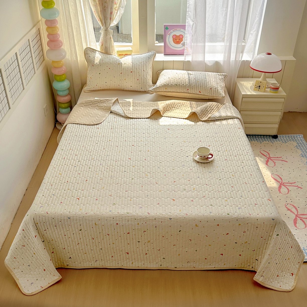 91家纺网 家纺一手货源 找家纺 暖萌 2025新款A类全棉棉花床盖印花系列三件套 快乐魔法