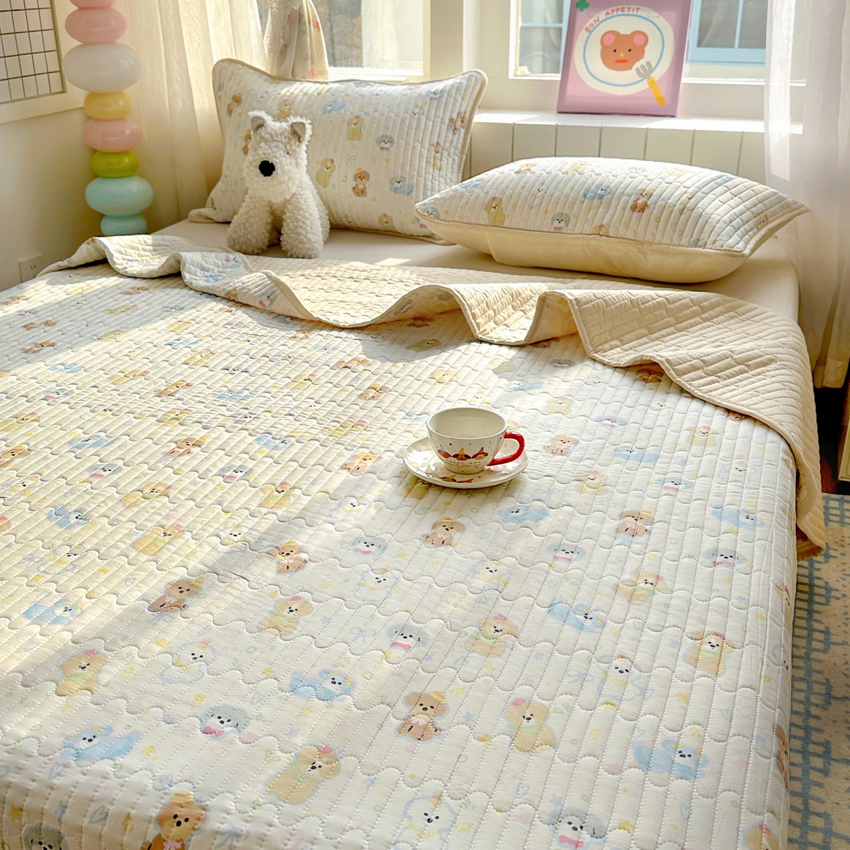 91家纺网 家纺一手货源 找家纺 暖萌 2025新款A类全棉棉花床盖印花系列三件套 童趣绘彩