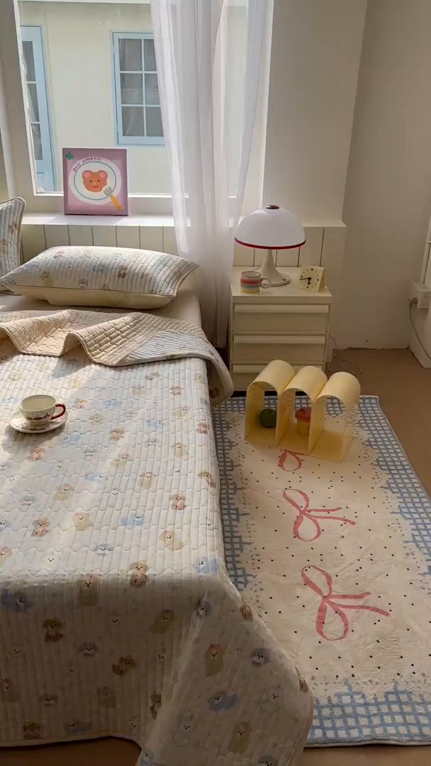 91家纺网 家纺一手货源 找家纺 暖萌 2025新款A类全棉棉花床盖印花系列三件套 童趣绘彩