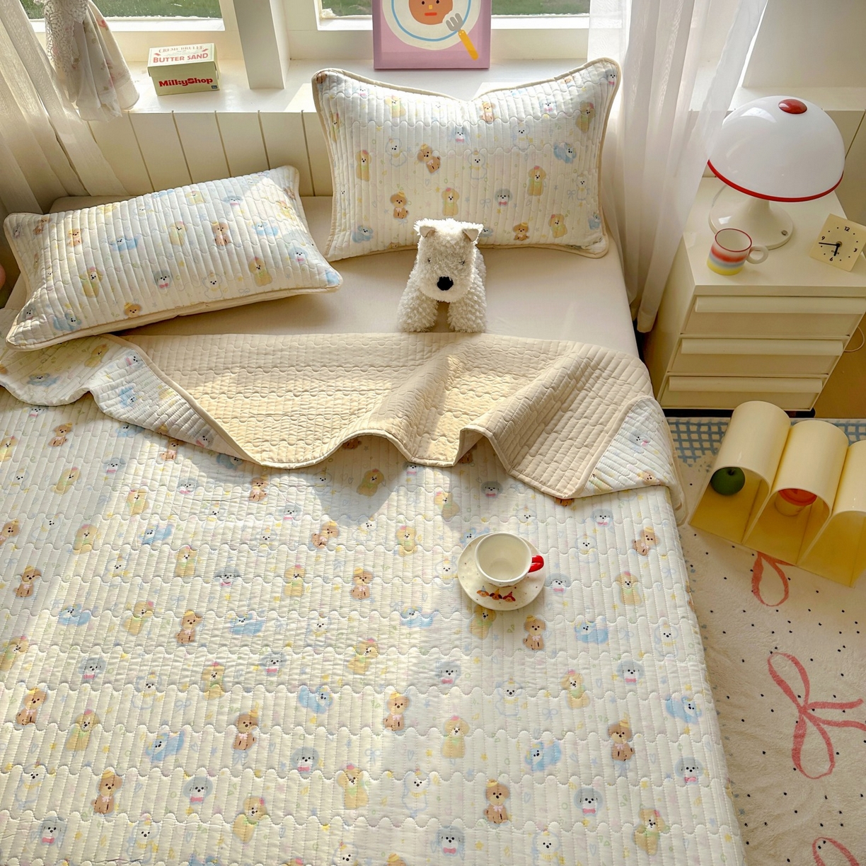 91家纺网 家纺一手货源 找家纺 暖萌 2025新款A类全棉棉花床盖印花系列三件套 童趣绘彩