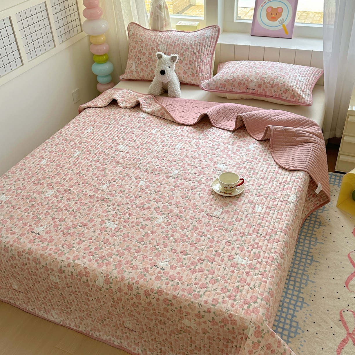 91家纺网 家纺一手货源 找家纺 暖萌 2025新款A类全棉棉花床盖印花系列三件套 遇见浪漫