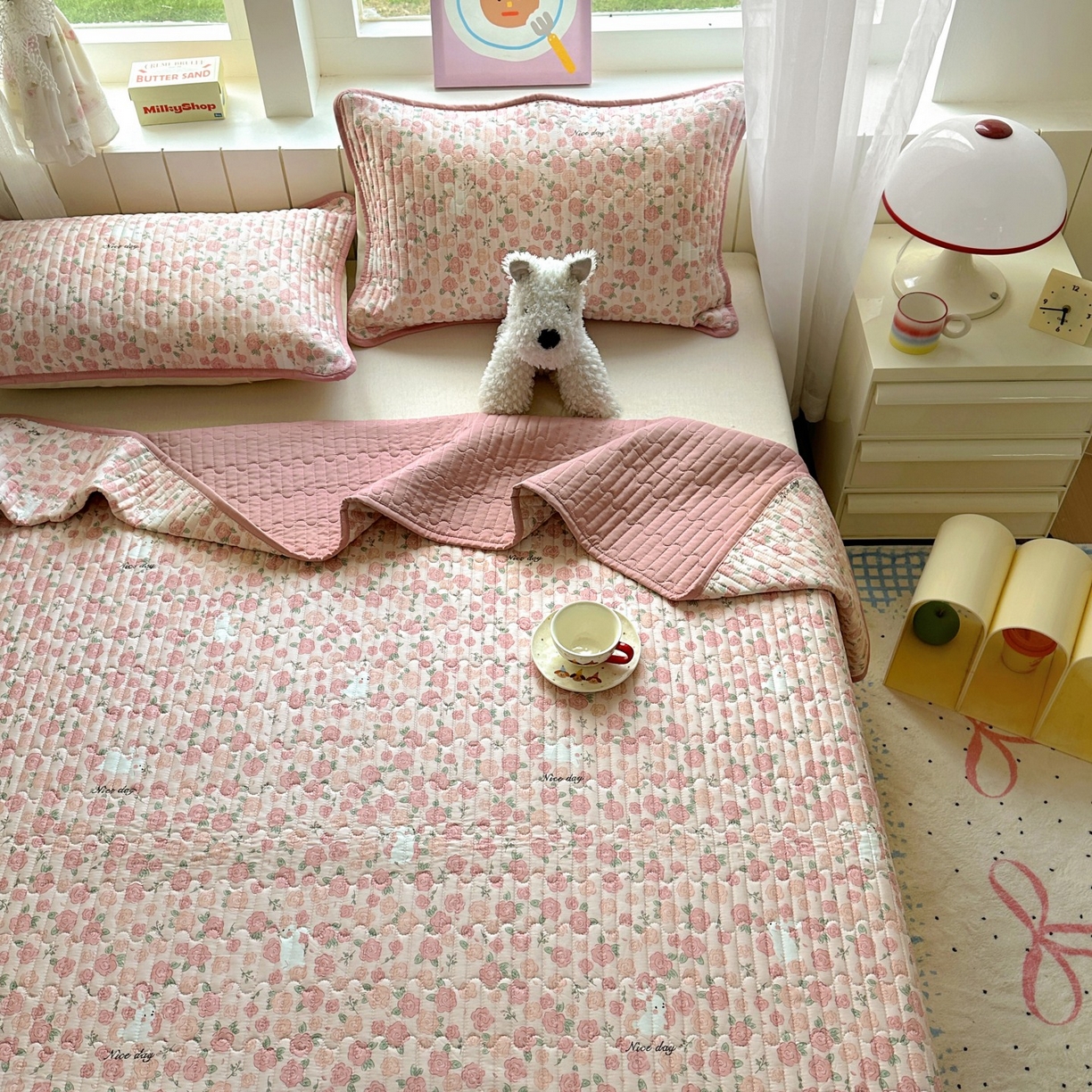 91家纺网 家纺一手货源 找家纺 暖萌 2025新款A类全棉棉花床盖印花系列三件套 遇见浪漫