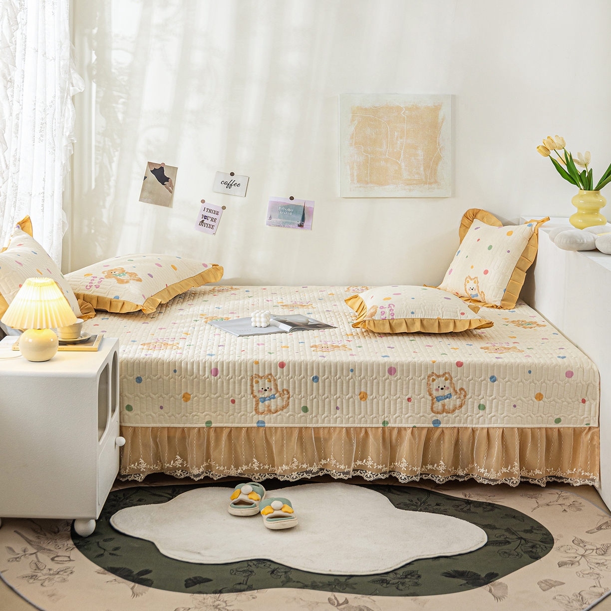 91家纺网 家纺一手货源 找家纺 美优兰 2025新款全棉防滑榻榻米炕垫纯棉床盖三件套 哈基米