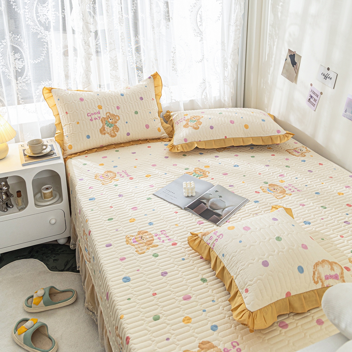 91家纺网 家纺一手货源 找家纺 美优兰 2025新款全棉防滑榻榻米炕垫纯棉床盖三件套 哈基米