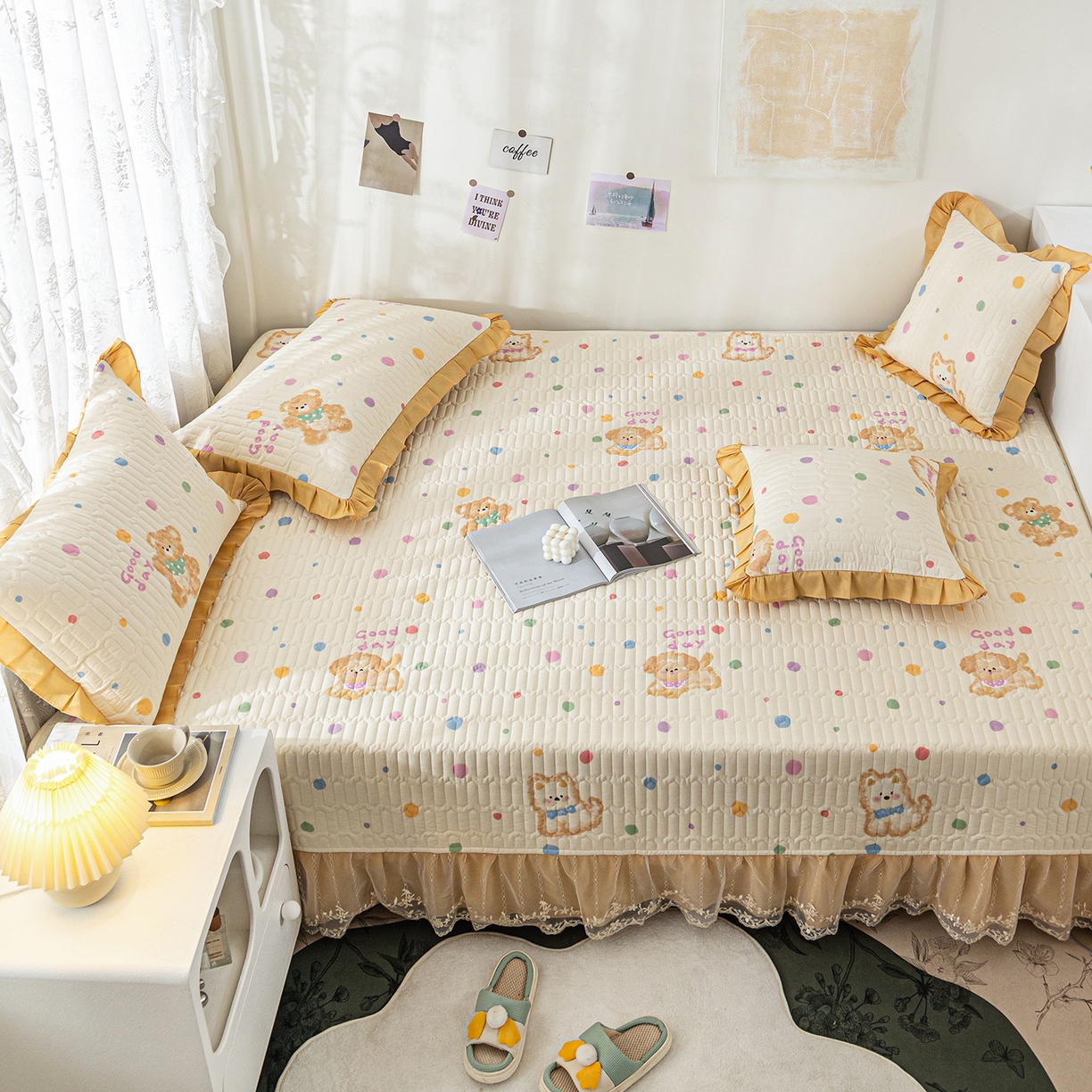 91家纺网 家纺一手货源 找家纺 美优兰 2025新款全棉防滑榻榻米炕垫纯棉床盖三件套 哈基米