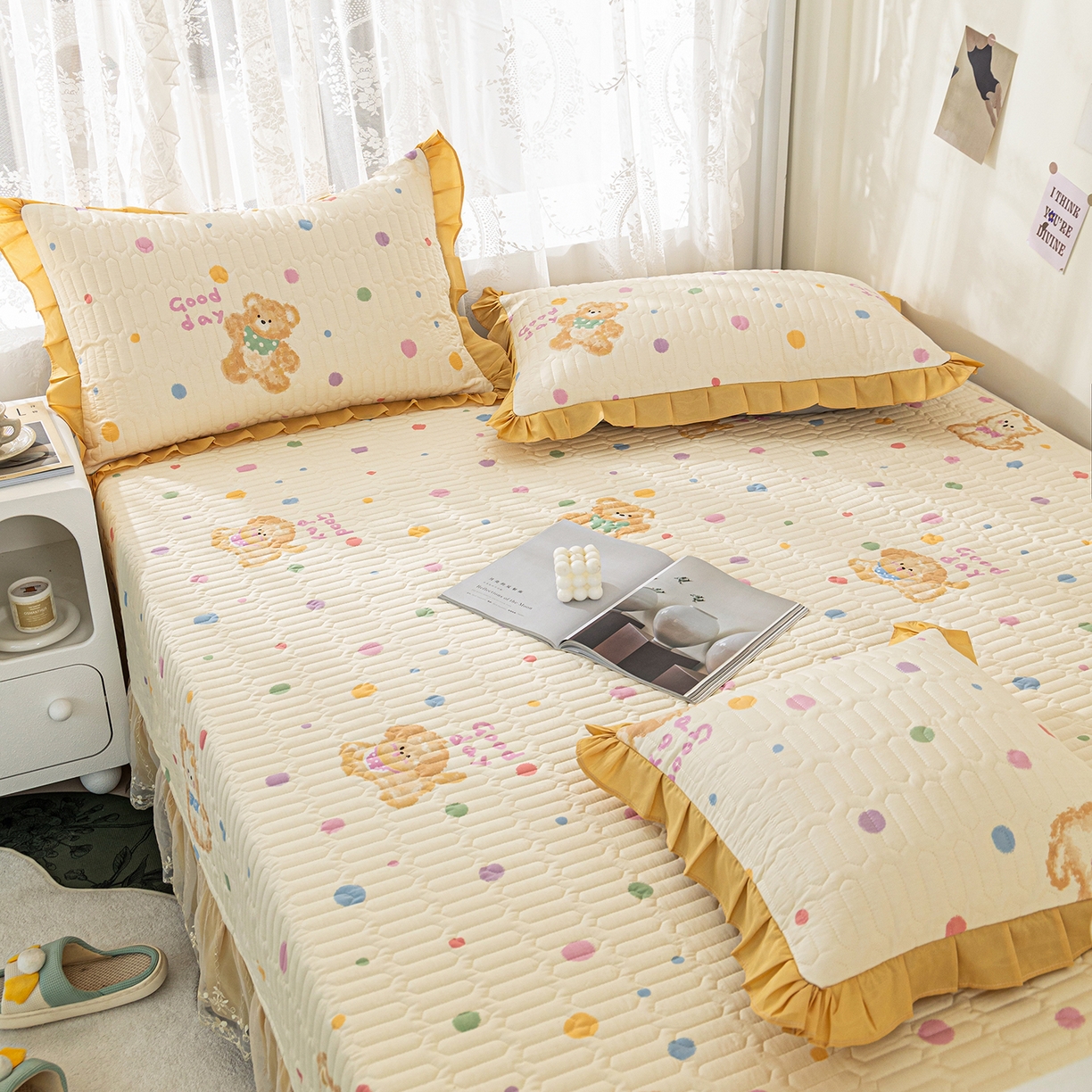 91家纺网 家纺一手货源 找家纺 美优兰 2025新款全棉防滑榻榻米炕垫纯棉床盖三件套 哈基米