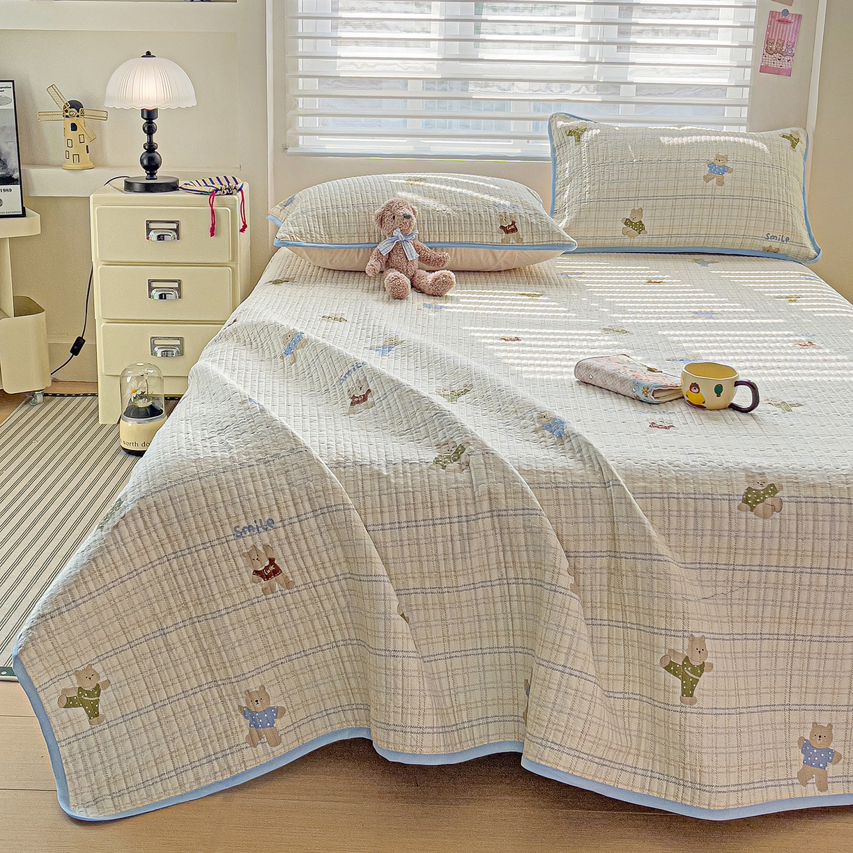 91家纺网 家纺一手货源 找家纺 （总）暖萌 2025新款A类全棉棉花床盖印花系列三件套