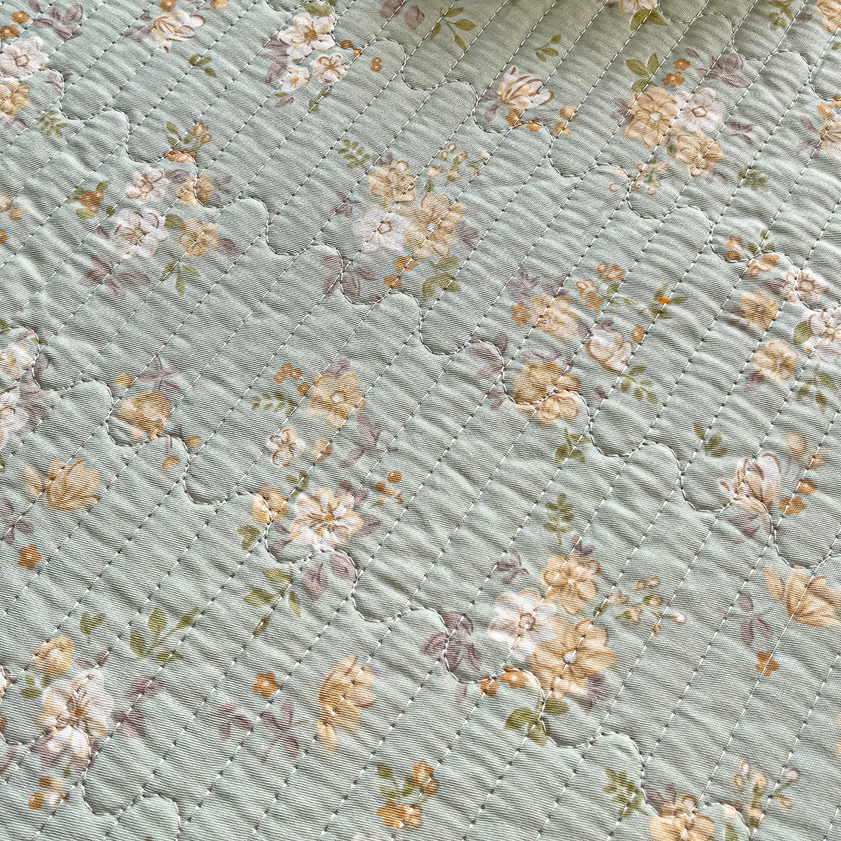 91家纺网 家纺一手货源 找家纺 暖萌 2025新款A类全棉棉花床盖印花系列三件套 花蜜-绿