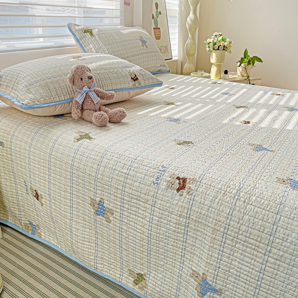 91家纺网 家纺一手货源 找家纺 （总）暖萌 2025新款A类全棉棉花床盖印花系列三件套