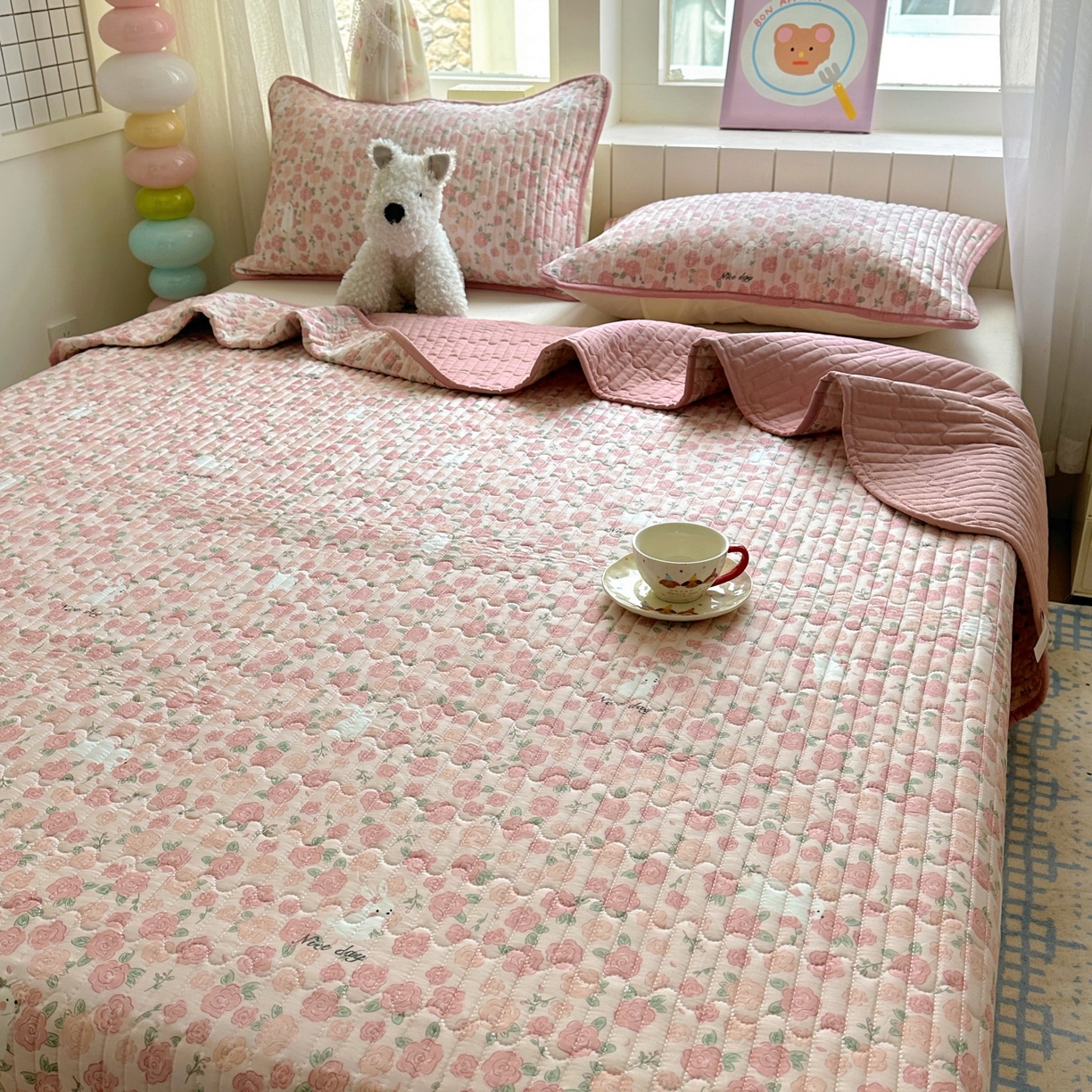 91家纺网 家纺一手货源 找家纺 暖萌 2025新款A类全棉棉花床盖印花系列三件套 遇见浪漫