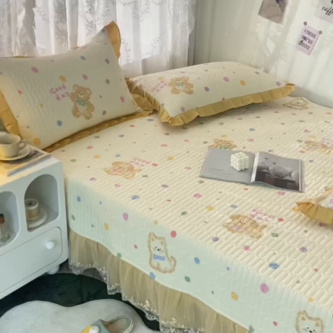 91家纺网 家纺一手货源 找家纺 美优兰 2025新款全棉防滑榻榻米炕垫纯棉床盖三件套 哈基米