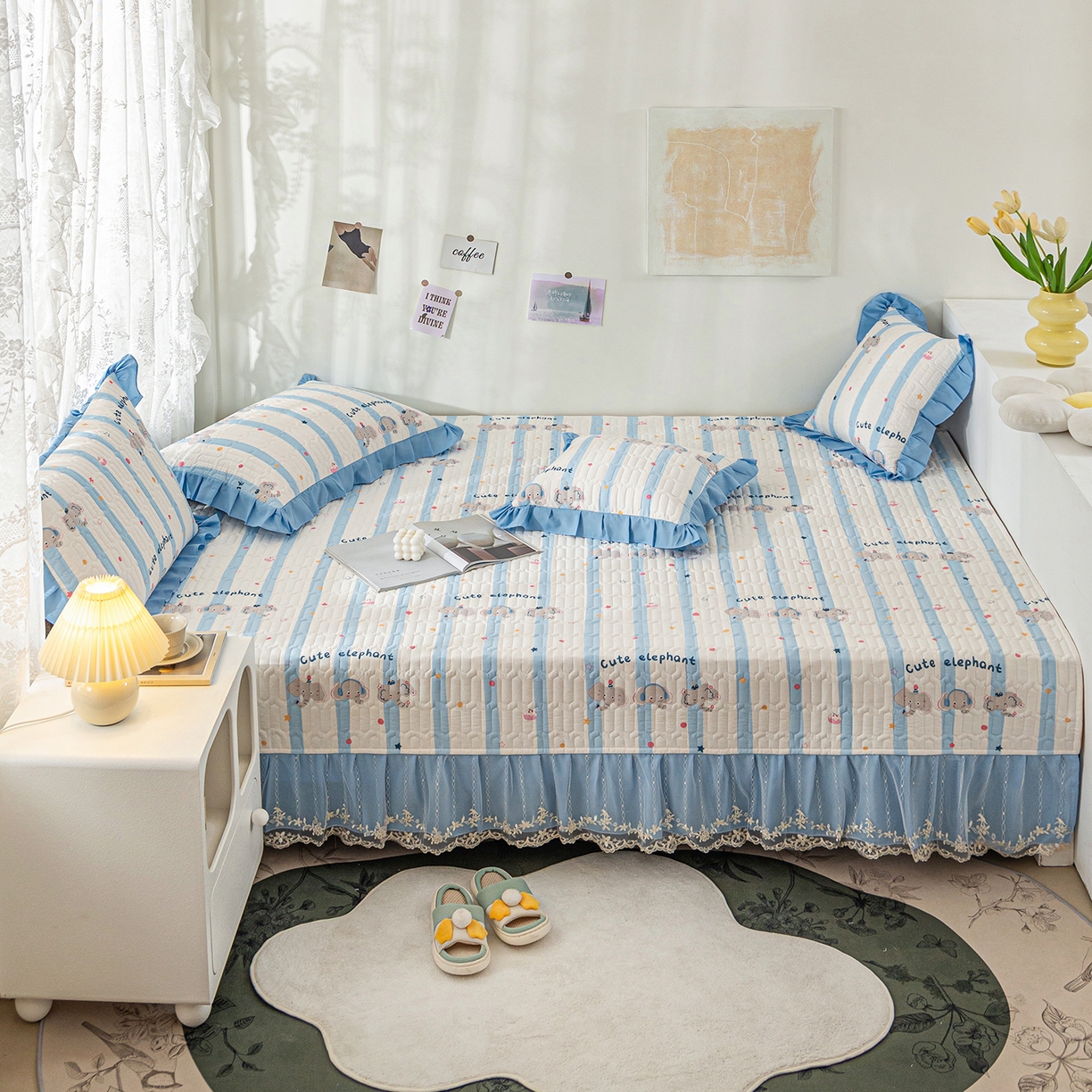 91家纺网 家纺一手货源 找家纺 美优兰 2025新款全棉防滑榻榻米炕垫纯棉床盖三件套 米洛