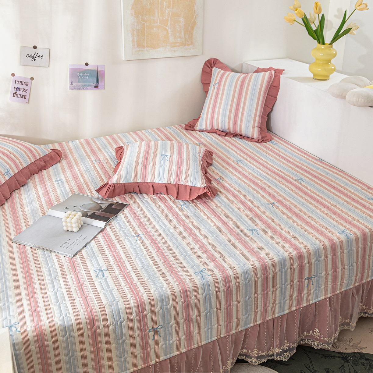 91家纺网 家纺一手货源 找家纺 美优兰 2025新款全棉防滑榻榻米炕垫纯棉床盖三件套 听海