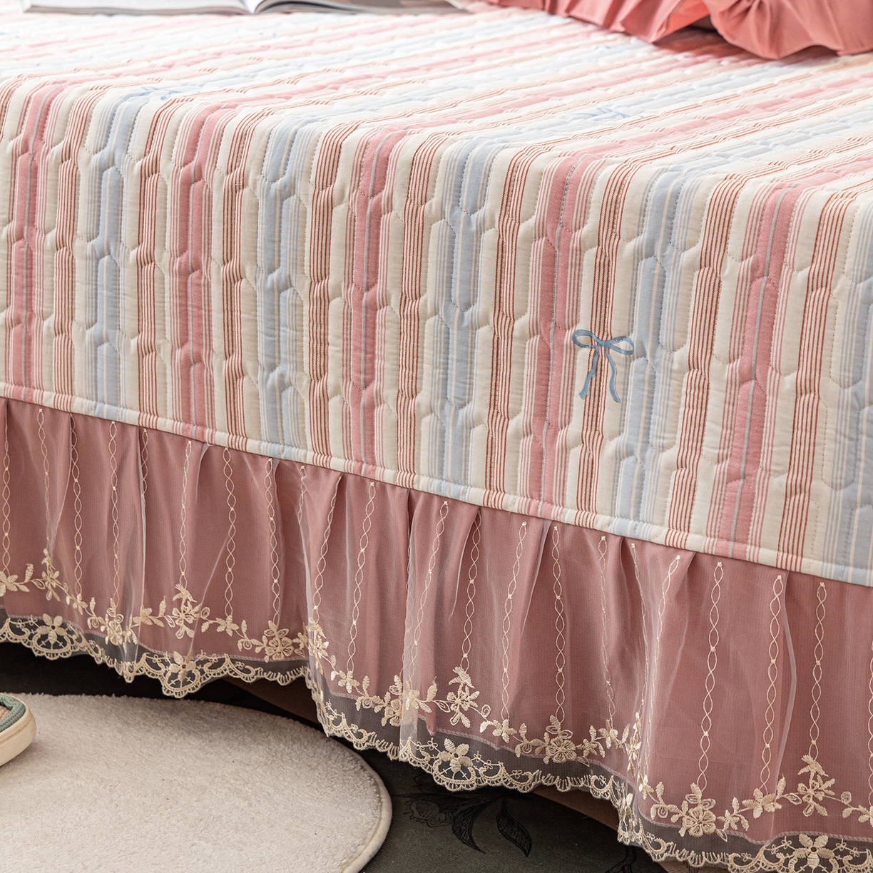 91家纺网 家纺一手货源 找家纺 美优兰 2025新款全棉防滑榻榻米炕垫纯棉床盖三件套 听海