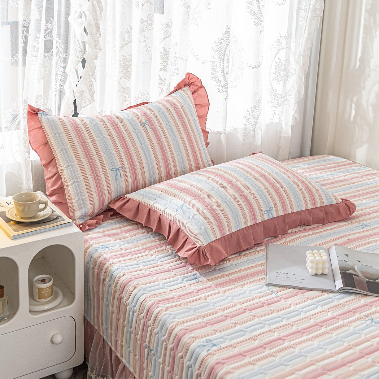 91家纺网 家纺一手货源 找家纺 美优兰 2025新款全棉防滑榻榻米炕垫纯棉床盖三件套 听海