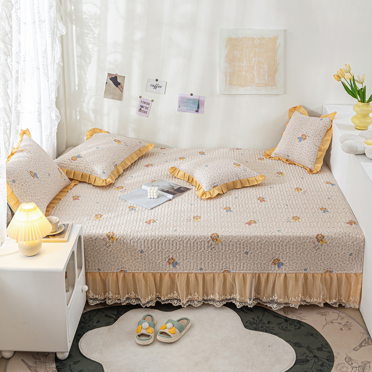 91家纺网 家纺一手货源 找家纺 美优兰 2025新款全棉防滑榻榻米炕垫纯棉床盖三件套 辛巴