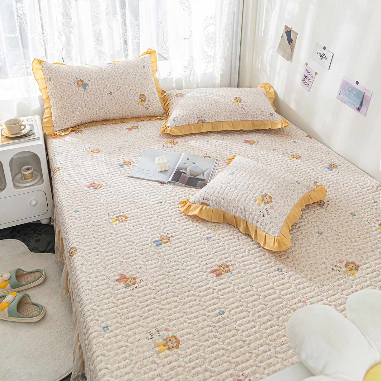 91家纺网 家纺一手货源 找家纺 美优兰 2025新款全棉防滑榻榻米炕垫纯棉床盖三件套 辛巴