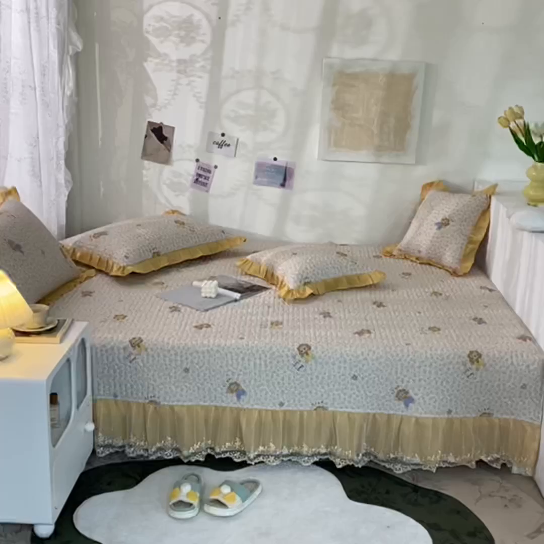 91家纺网 家纺一手货源 找家纺 美优兰 2025新款全棉防滑榻榻米炕垫纯棉床盖三件套 辛巴