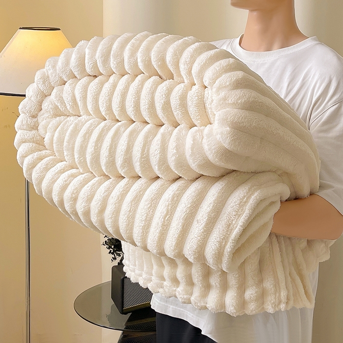 湘之帛 2025新款柔软兔毛绒毛毯盖毯毯子 奶油白