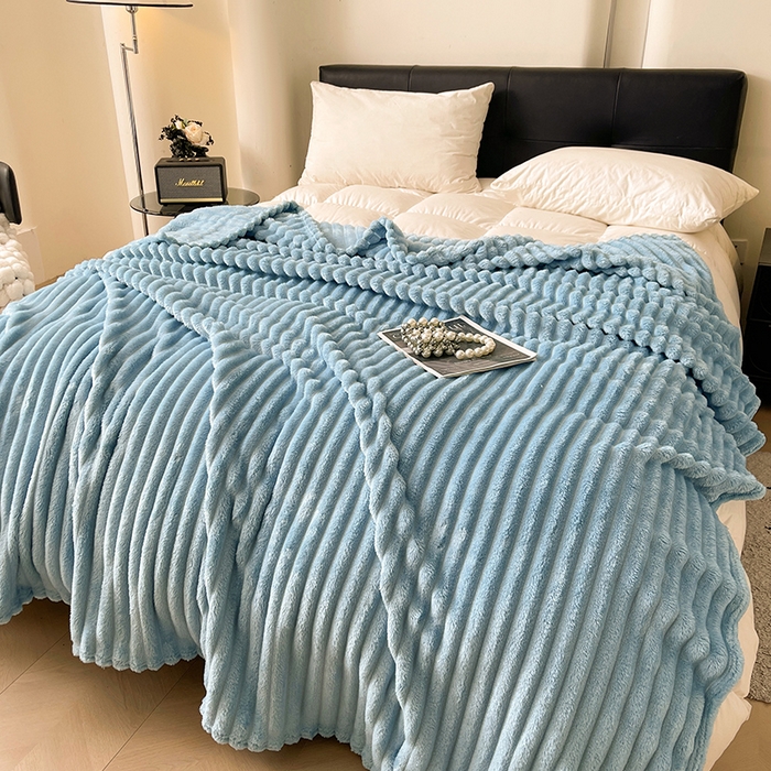 91家纺网 家纺一手货源 找家纺 湘之帛 2025新款柔软兔毛绒毛毯盖毯毯子 牛仔蓝