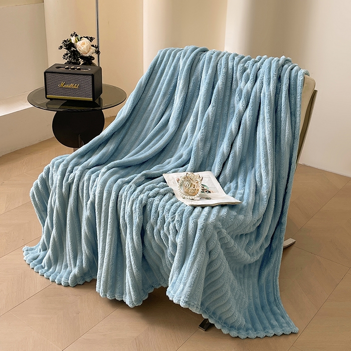 91家纺网 家纺一手货源 找家纺 湘之帛 2025新款柔软兔毛绒毛毯盖毯毯子 牛仔蓝