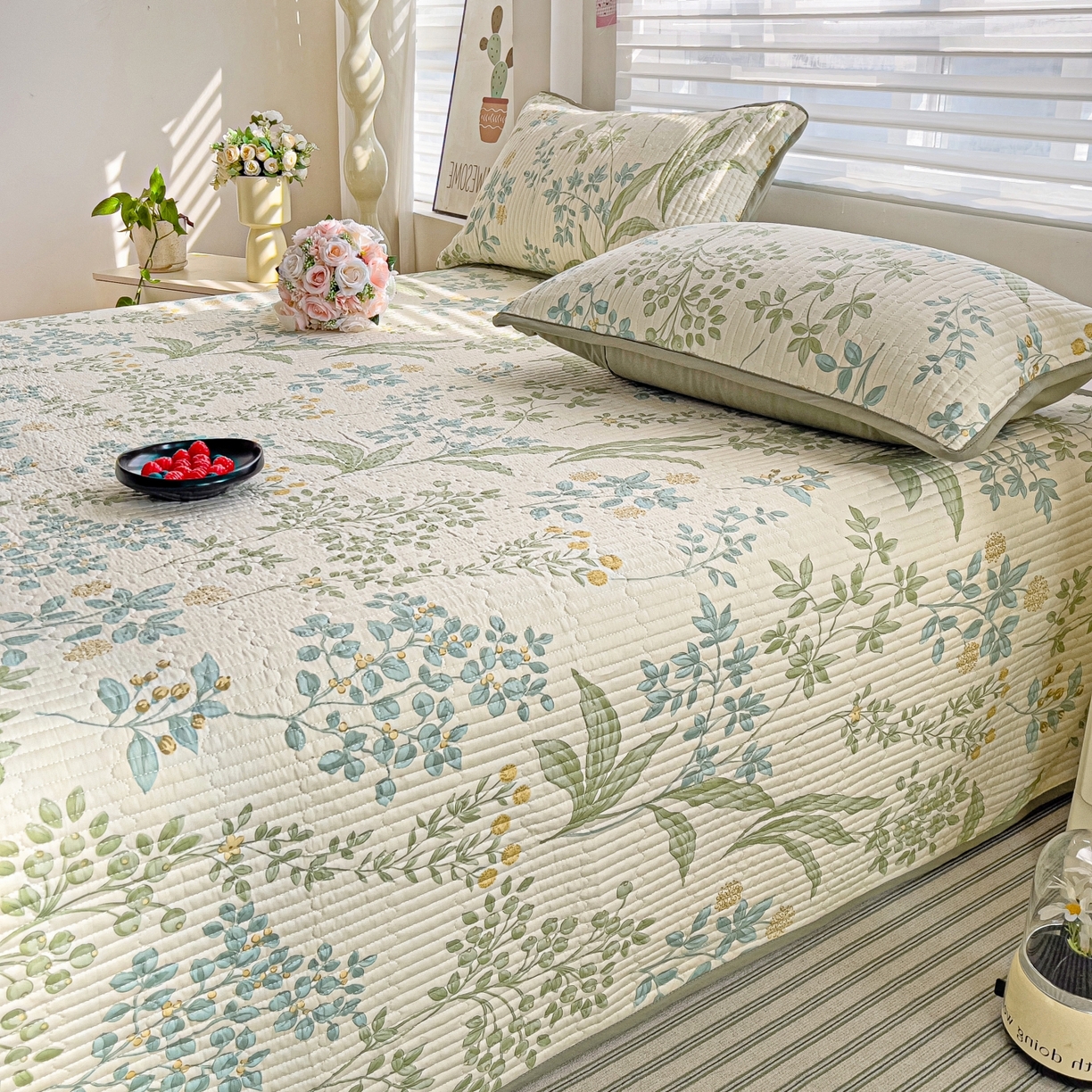 91家纺网 家纺一手货源 找家纺 （总）暖萌 2025新款A类全棉棉花床盖印花三件套