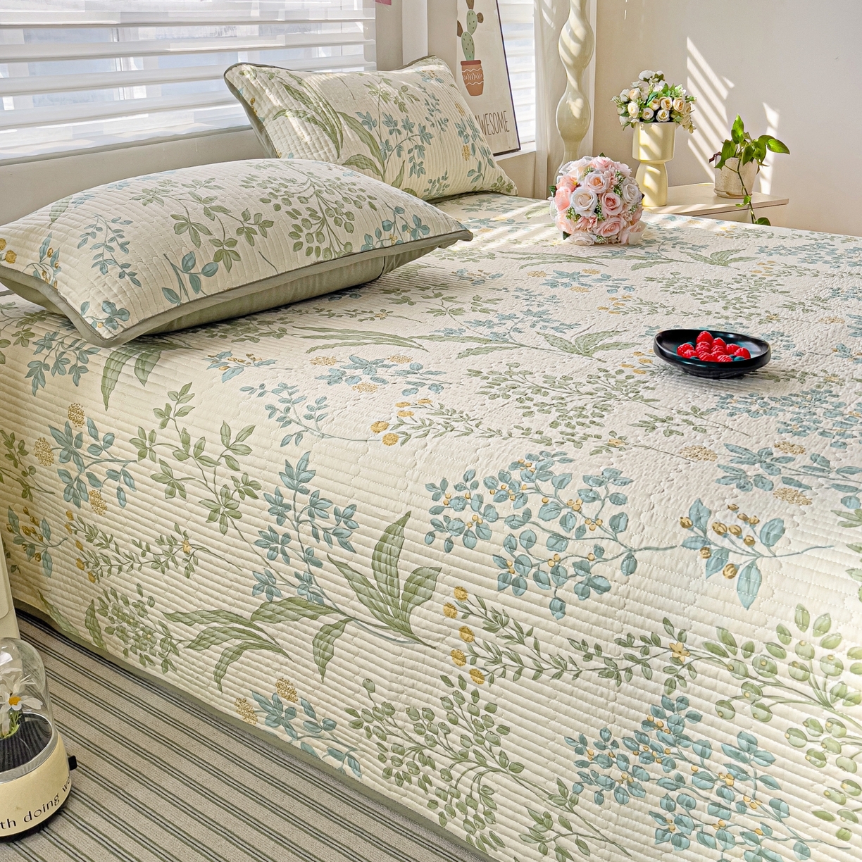 91家纺网 家纺一手货源 找家纺 （总）暖萌 2025新款A类全棉棉花床盖印花三件套